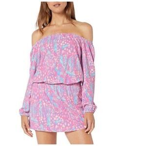 Lilly Pulitzer Romper Womens Small Lana Off Shoulder Skort Preppy Pink Sorbet
